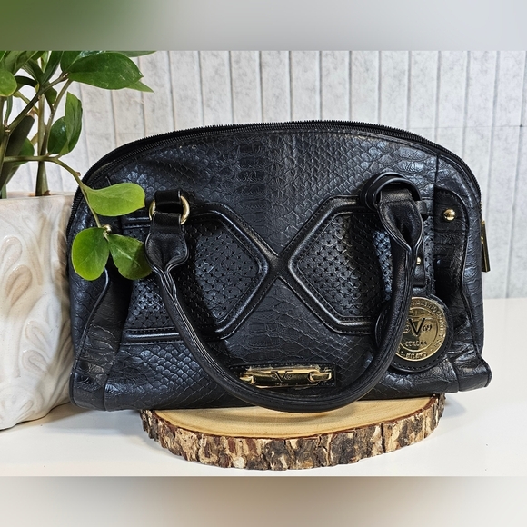 Versace 19.69 Milano Italia Black Embossed Satchel Handbag - Picture 1 of 4